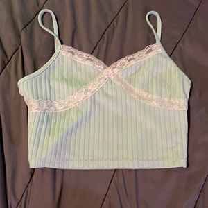 Mint green crop top with matching sweater